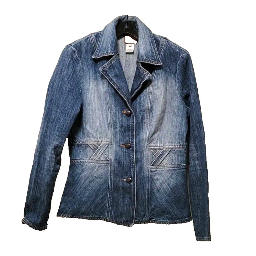 Jill Stuart S Vintage Womens Denim Jacket‎ 90s 2K Flare Denim on Denim
